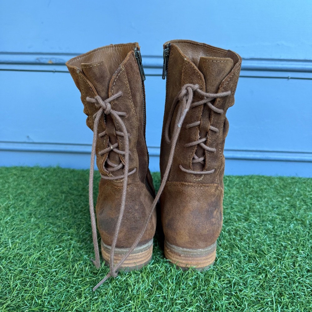 Born Shasta Boots Womens 8.5 Brown Suede Slouchy Lace Up Back Mid Calf Boho - Picture 3 of 9